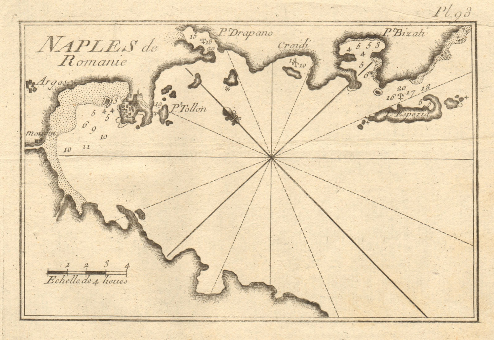 Naples de Romanie. Argolic Gulf. Napoli di Romania. Nafplio Greece ROUX 1804 map